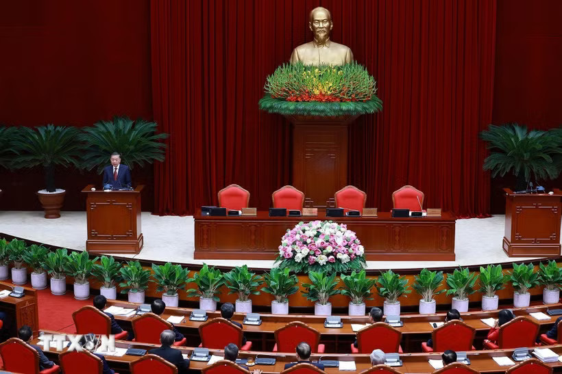 Tổng Bí thư, Chủ tịch nước Tô Lâm phát biểu bế mạc Hội nghị lần thứ ba Ban Chấp hành Trung ương Đảng khoá XIV. (Ảnh: Dương Giang/TTXVN)