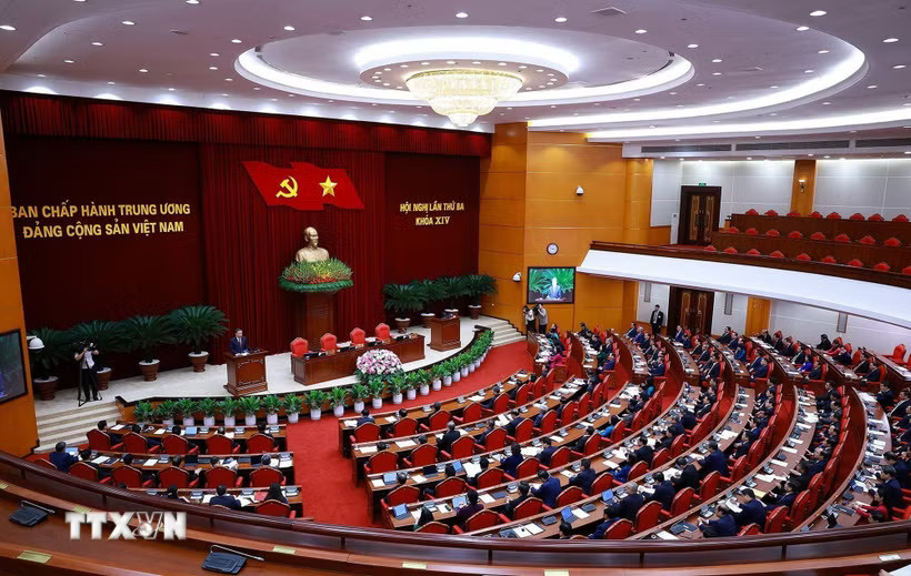 Phiên bế mạc Hội nghị lần thứ ba Ban Chấp hành Trung ương Đảng khóa XIV. (Ảnh: Dương Giang/TTXVN)