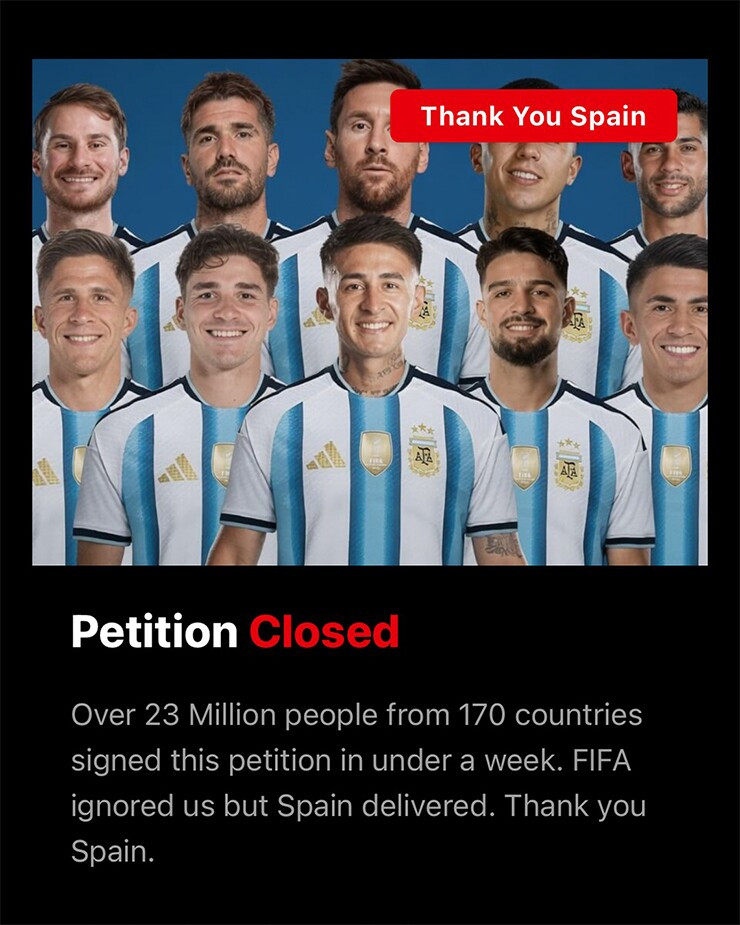 Uma petição para banir a Argentina quase se tornou a petição com mais assinaturas na história mundial.