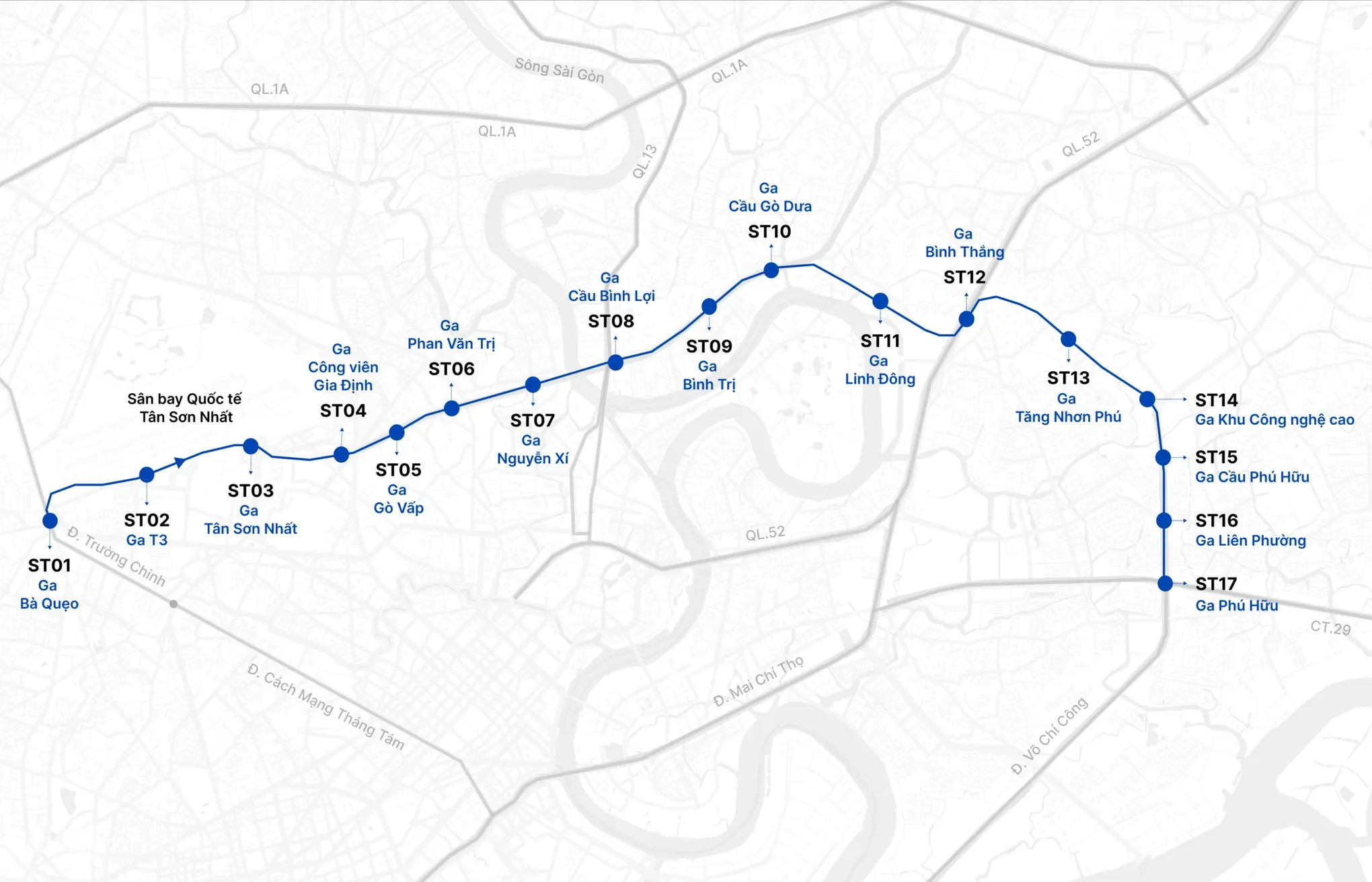 Vị trí nhà ga S1, S2 tuyến metro số 6 kết nối sân bay Tân Sơn Nhất
