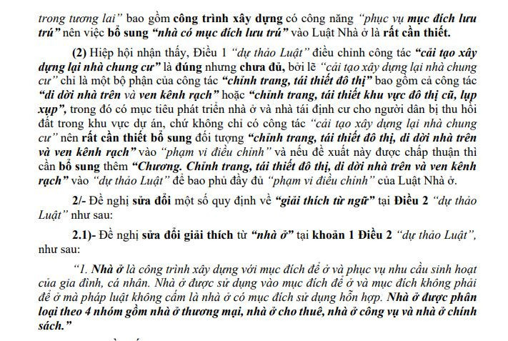 Một phần trong nội dung đề xuất của HoREA