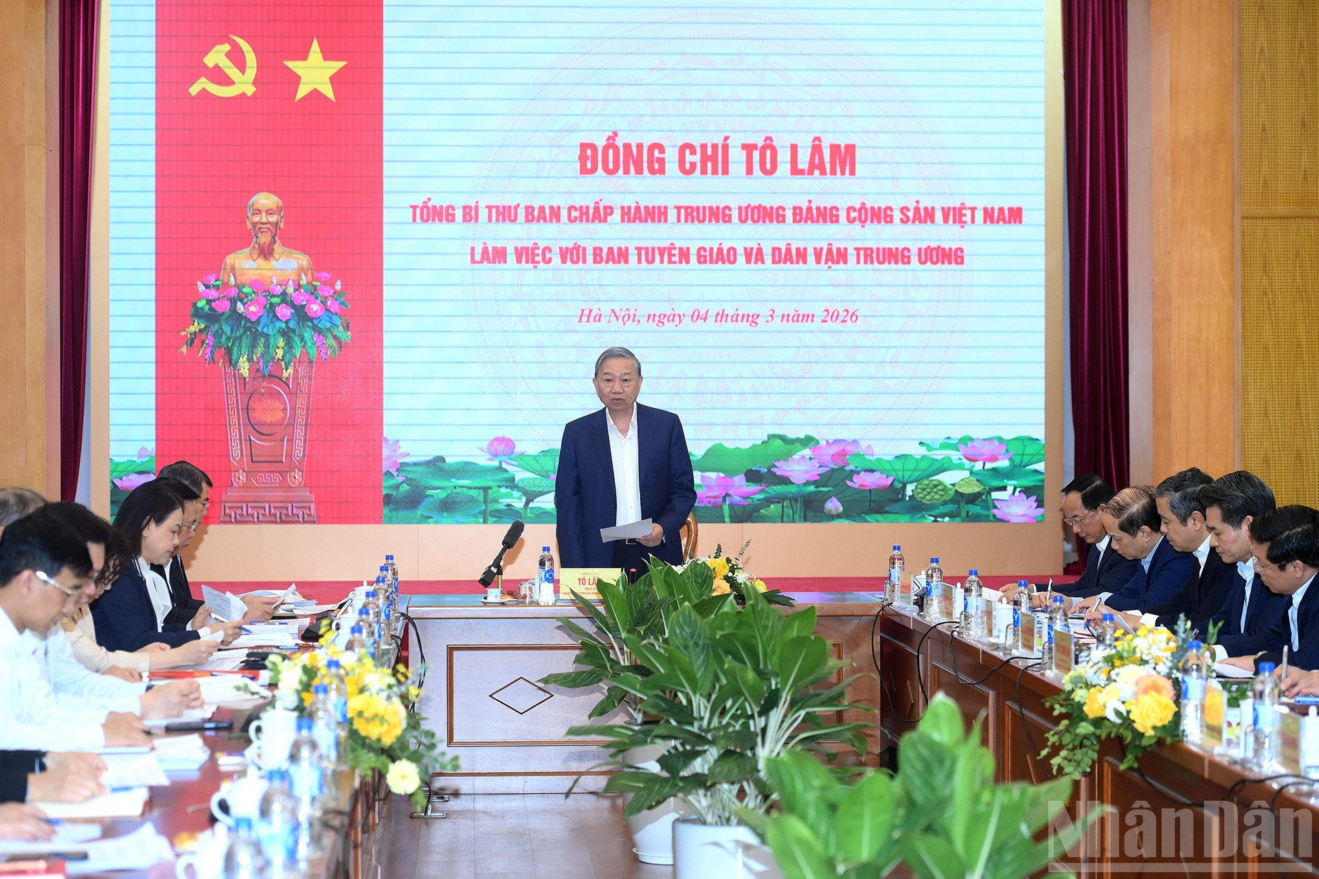 Tổng Bí thư Tô Lâm phát biểu chỉ đạo tại cuộc làm việc với Ban Tuyên giáo và Dân vận Trung ương. _Ảnh nhandan.vn
