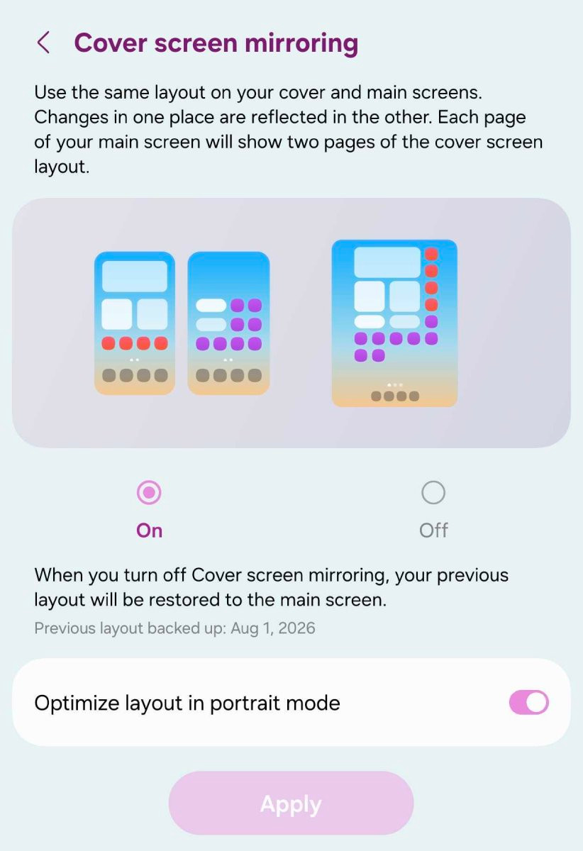 Giao diện độc lập hai màn hình trên Galaxy Z Fold8