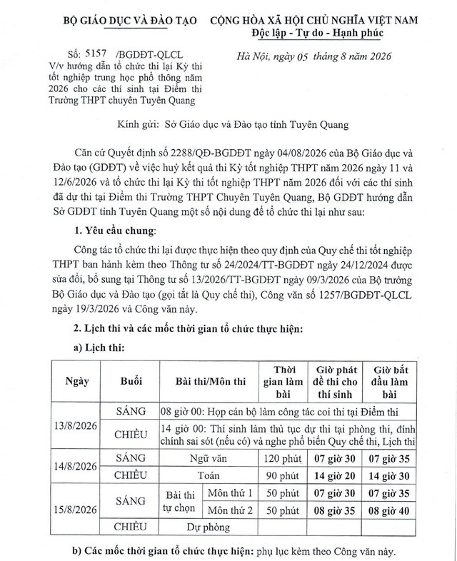 Chi tiết LỊCH THI LẠI, các MỐC THỜI GIAN TỔ CHỨC THI LẠI cho các thí sinh tại Điểm thi Trường chuyên Tuyên Quang- Ảnh 3.