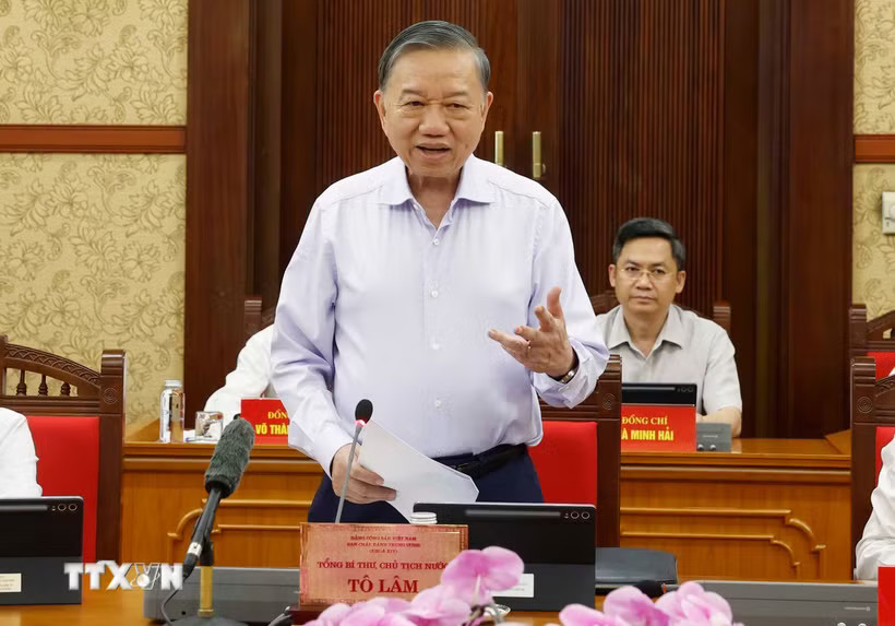 Tổng Bí thư, Chủ tịch nước chủ trì phiên họp Ban Chỉ đạo Trung ương về phát triển khoa học, công nghệ, đổi mới sáng tạo và chuyển đổi số. (Ảnh: Thống Nhất/TTXVN)