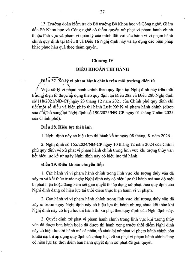 Nghị định số 219/2026/NĐ-CP quy định về xử phạt vi phạm hành chính trong lĩnh vực khí tượng thủy văn- Ảnh 27.
