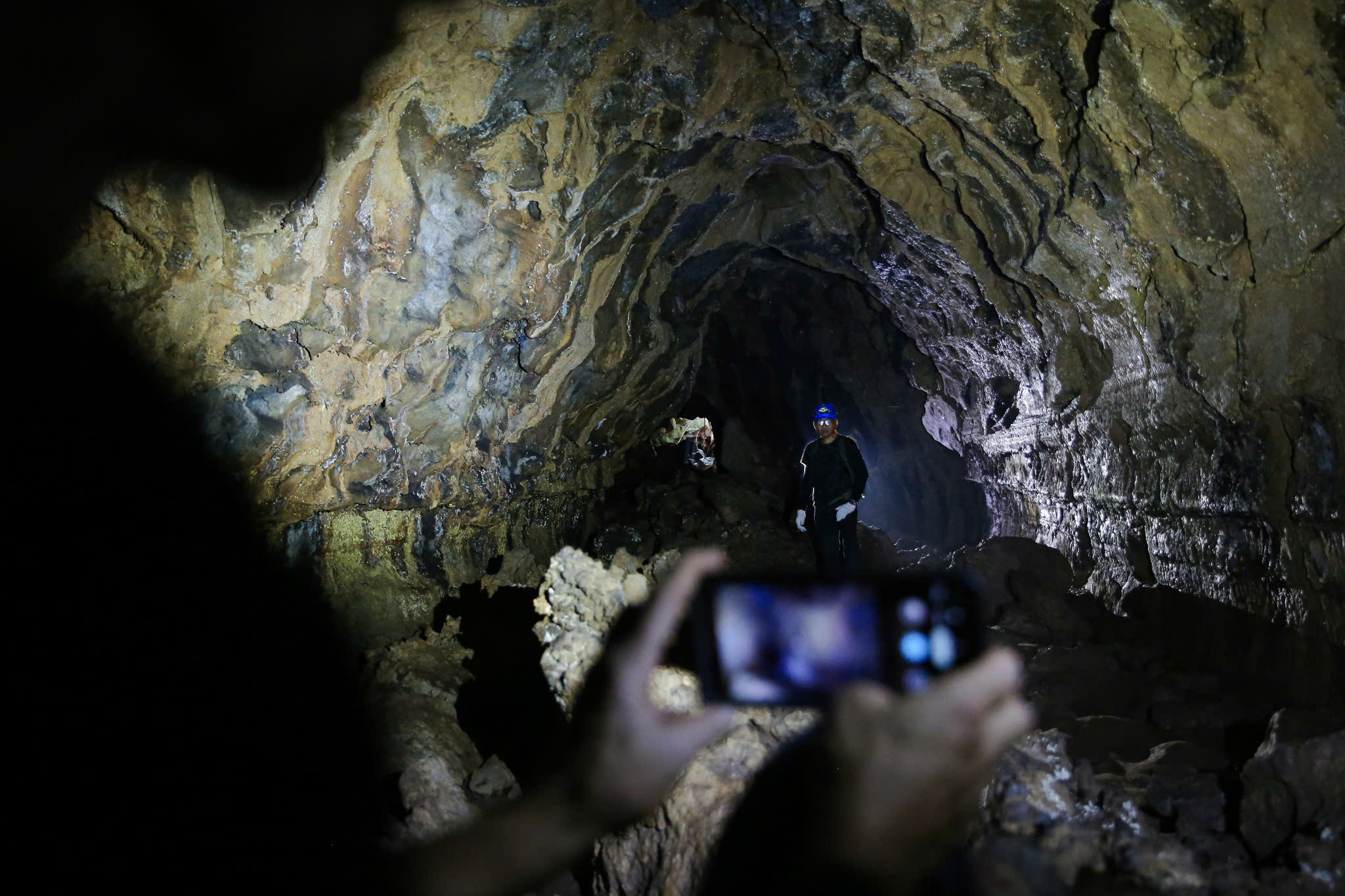 Inside a volcanic cave within Dak Nong UNESCO Global Geopark
