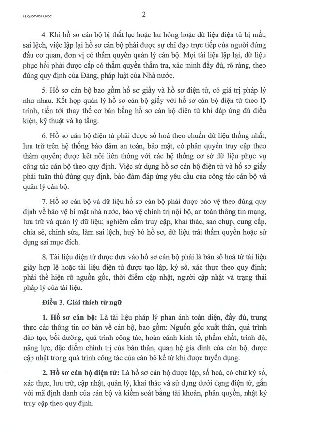 Quy định số 211-QĐ/TW về quản lý hồ sơ cán bộ- Ảnh 3.