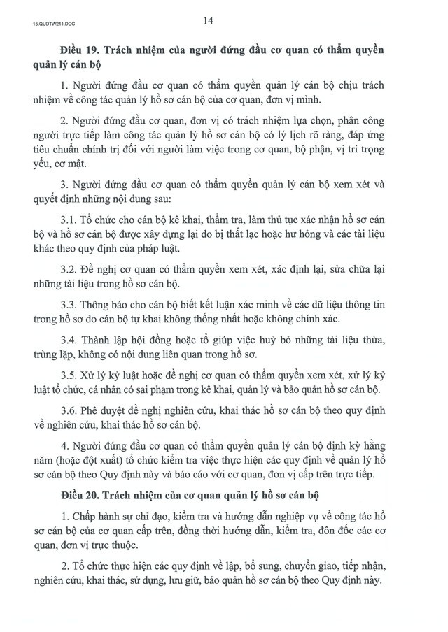 Quy định số 211-QĐ/TW về quản lý hồ sơ cán bộ- Ảnh 15.