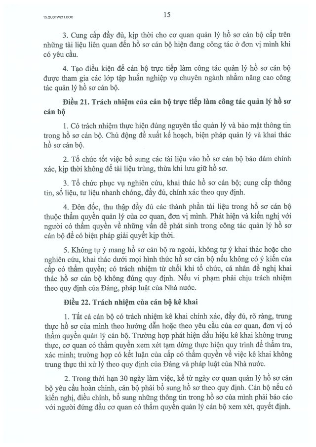 Quy định số 211-QĐ/TW về quản lý hồ sơ cán bộ- Ảnh 16.