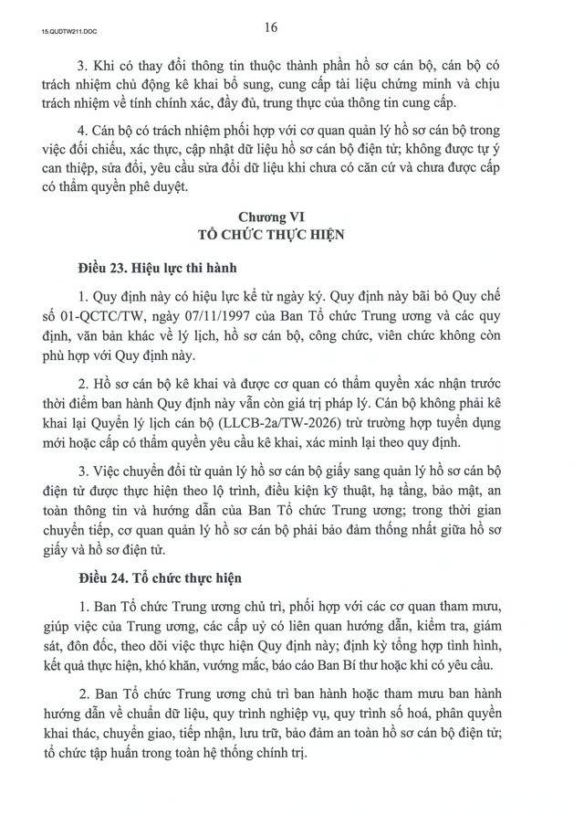 Quy định số 211-QĐ/TW về quản lý hồ sơ cán bộ- Ảnh 17.