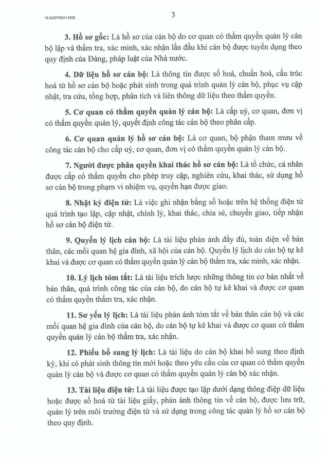 Quy định số 211-QĐ/TW về quản lý hồ sơ cán bộ- Ảnh 4.
