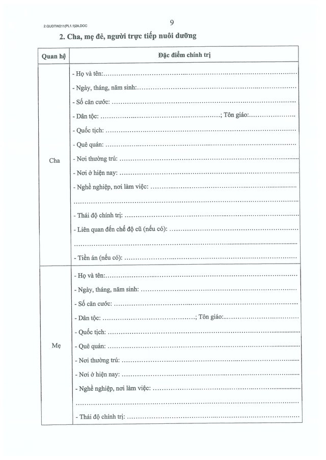 Quy định số 211-QĐ/TW về quản lý hồ sơ cán bộ- Ảnh 28.