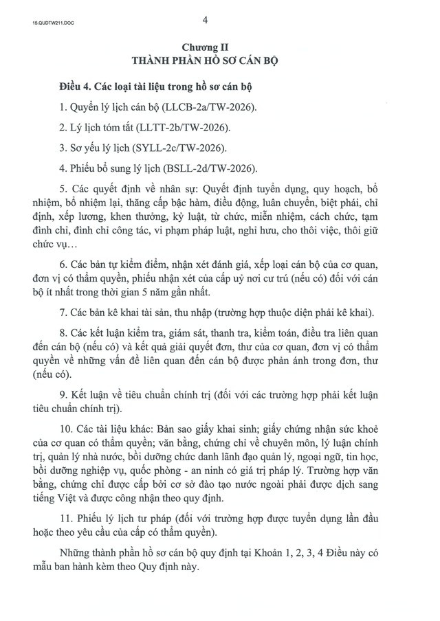 Quy định số 211-QĐ/TW về quản lý hồ sơ cán bộ- Ảnh 5.
