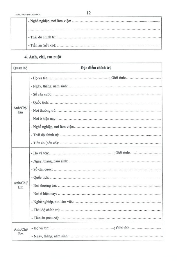 Quy định số 211-QĐ/TW về quản lý hồ sơ cán bộ- Ảnh 31.