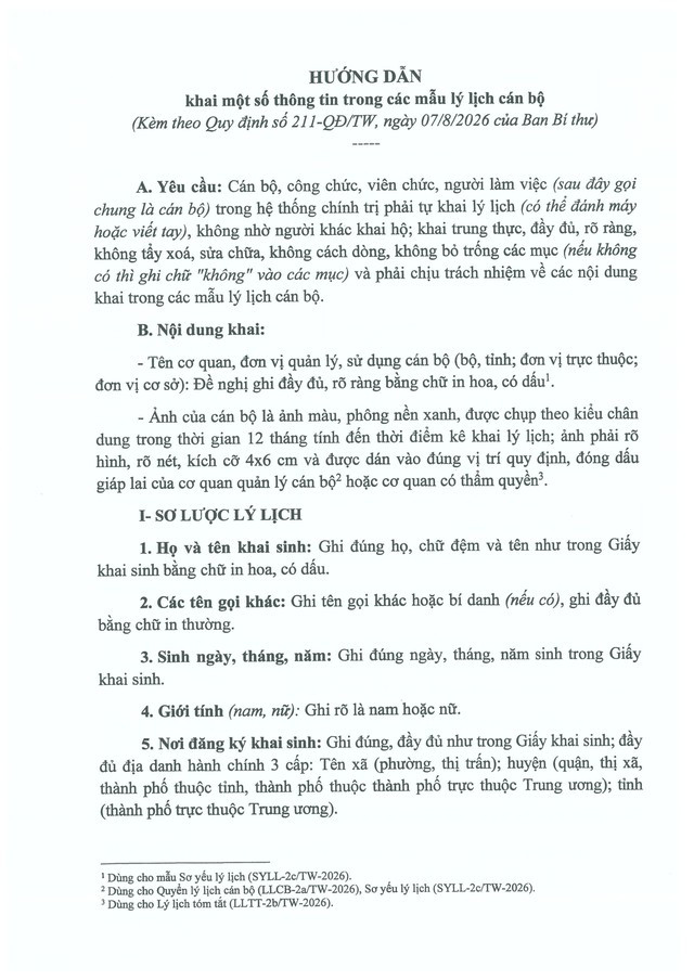 Quy định số 211-QĐ/TW về quản lý hồ sơ cán bộ- Ảnh 51.