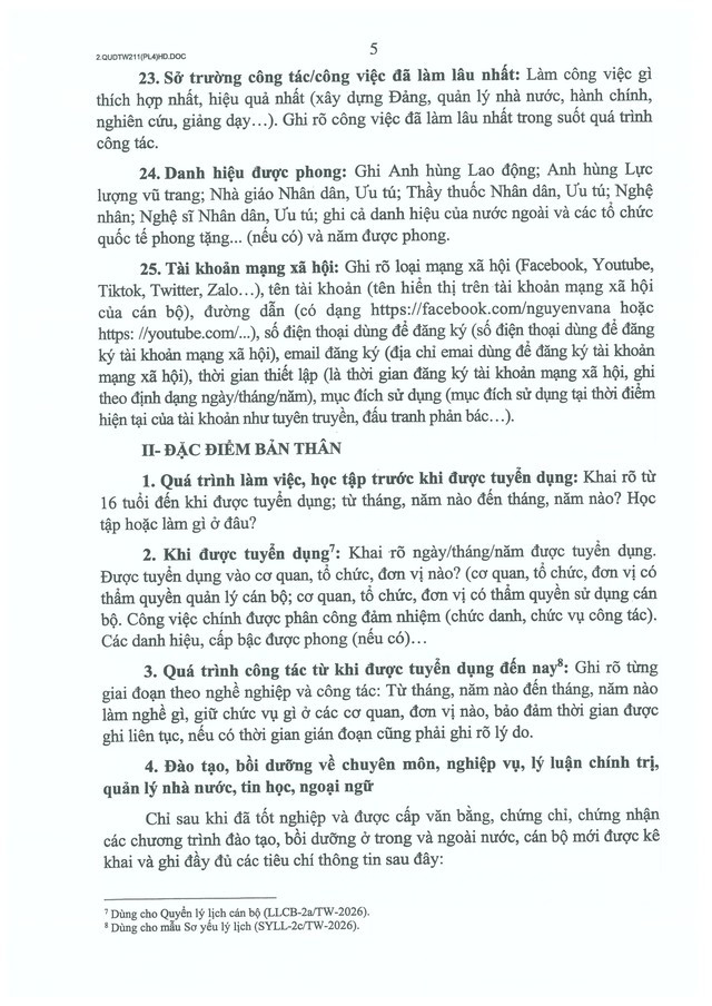 Quy định số 211-QĐ/TW về quản lý hồ sơ cán bộ- Ảnh 55.