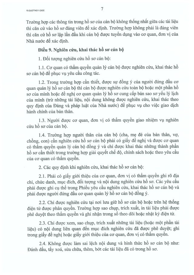 Quy định số 211-QĐ/TW về quản lý hồ sơ cán bộ- Ảnh 8.