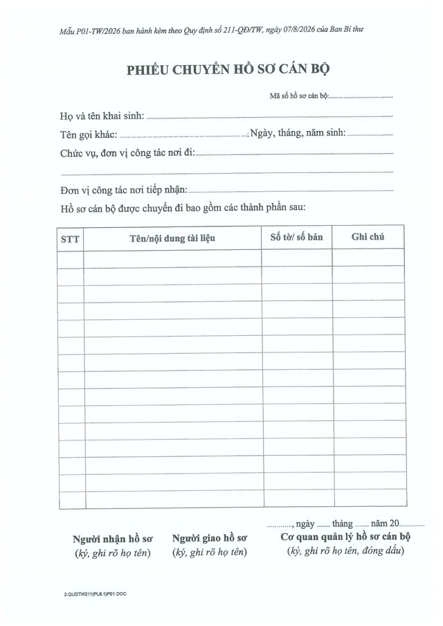 Quy định số 211-QĐ/TW về quản lý hồ sơ cán bộ- Ảnh 66.