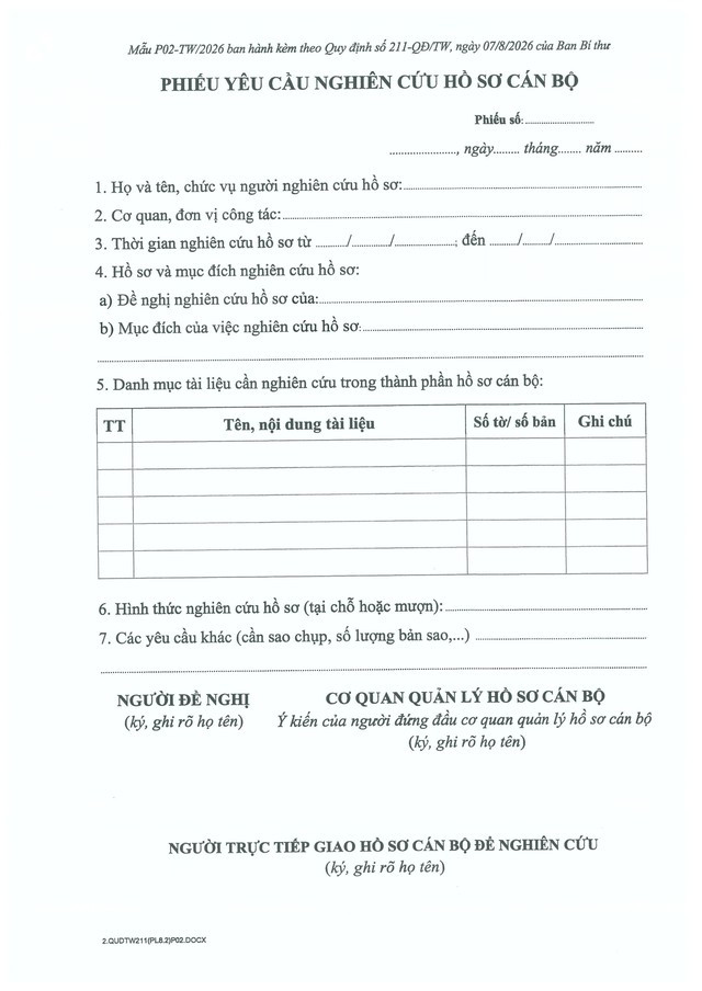 Quy định số 211-QĐ/TW về quản lý hồ sơ cán bộ- Ảnh 67.