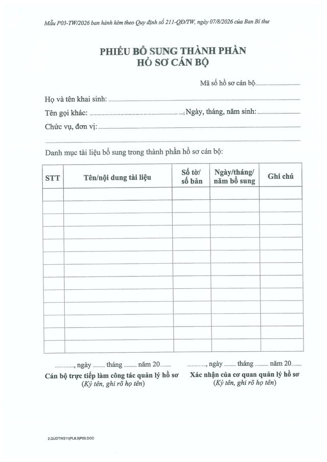 Quy định số 211-QĐ/TW về quản lý hồ sơ cán bộ- Ảnh 68.