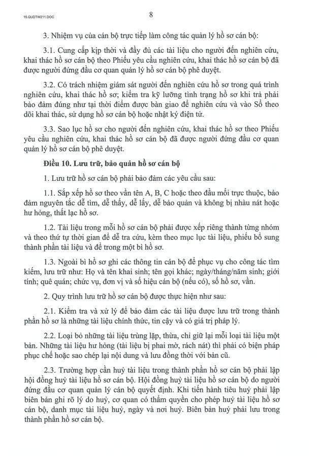 Quy định số 211-QĐ/TW về quản lý hồ sơ cán bộ- Ảnh 9.