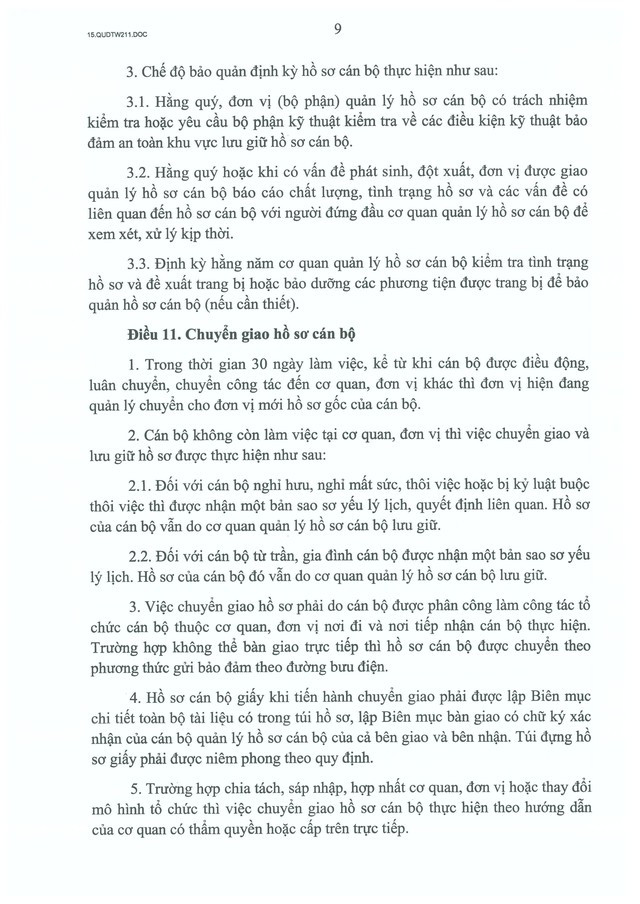 Quy định số 211-QĐ/TW về quản lý hồ sơ cán bộ- Ảnh 10.