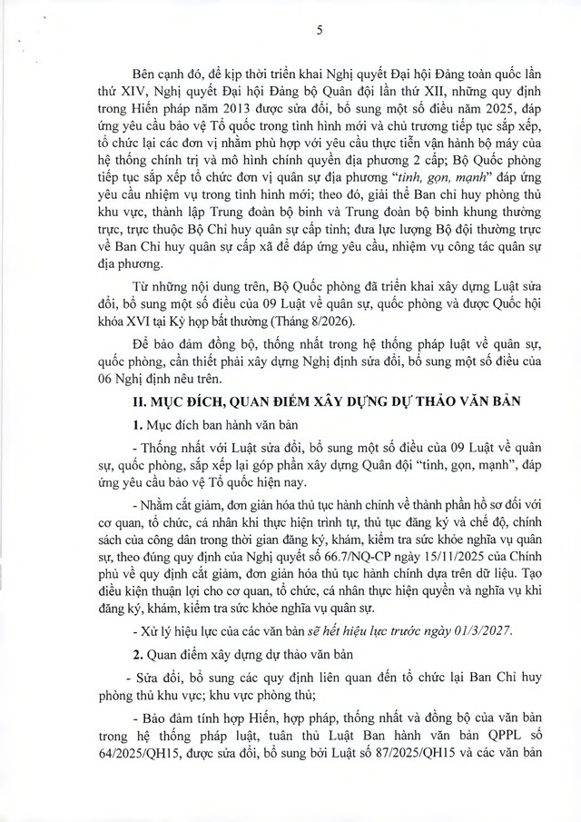 Dự thảo sửa 6 Nghị định lĩnh vực quốc phòng, quân sự khi sắp xếp cơ quan quân sự địa phương- Ảnh 5.