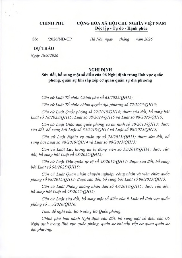 Dự thảo sửa 6 Nghị định lĩnh vực quốc phòng, quân sự khi sắp xếp cơ quan quân sự địa phương- Ảnh 14.