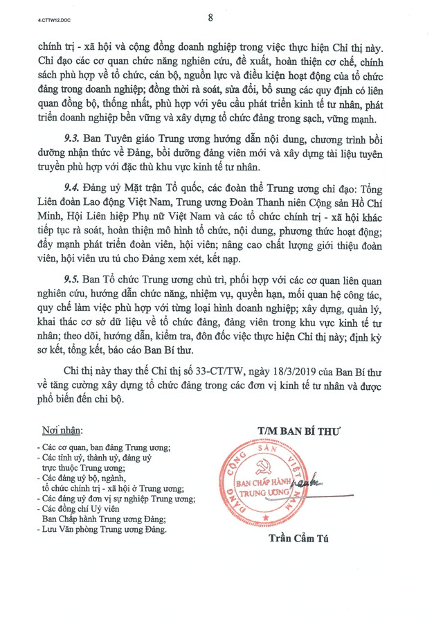Chỉ thị số 12-CT/TW về đổi mới, nâng cao chất lượng công tác xây dựng Đảng trong khu vực kinh tế tư nhân- Ảnh 10.