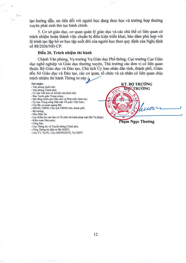 Thông tư 70/2026/TT-BGDĐT về quản lý và sử dụng học bạ số- Ảnh 12.