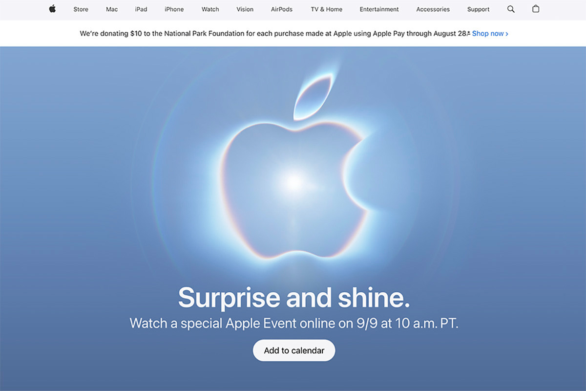 Thư mời chính thức của sự kiện với thông điệp Surprise and shine được Apple đăng tải trên website