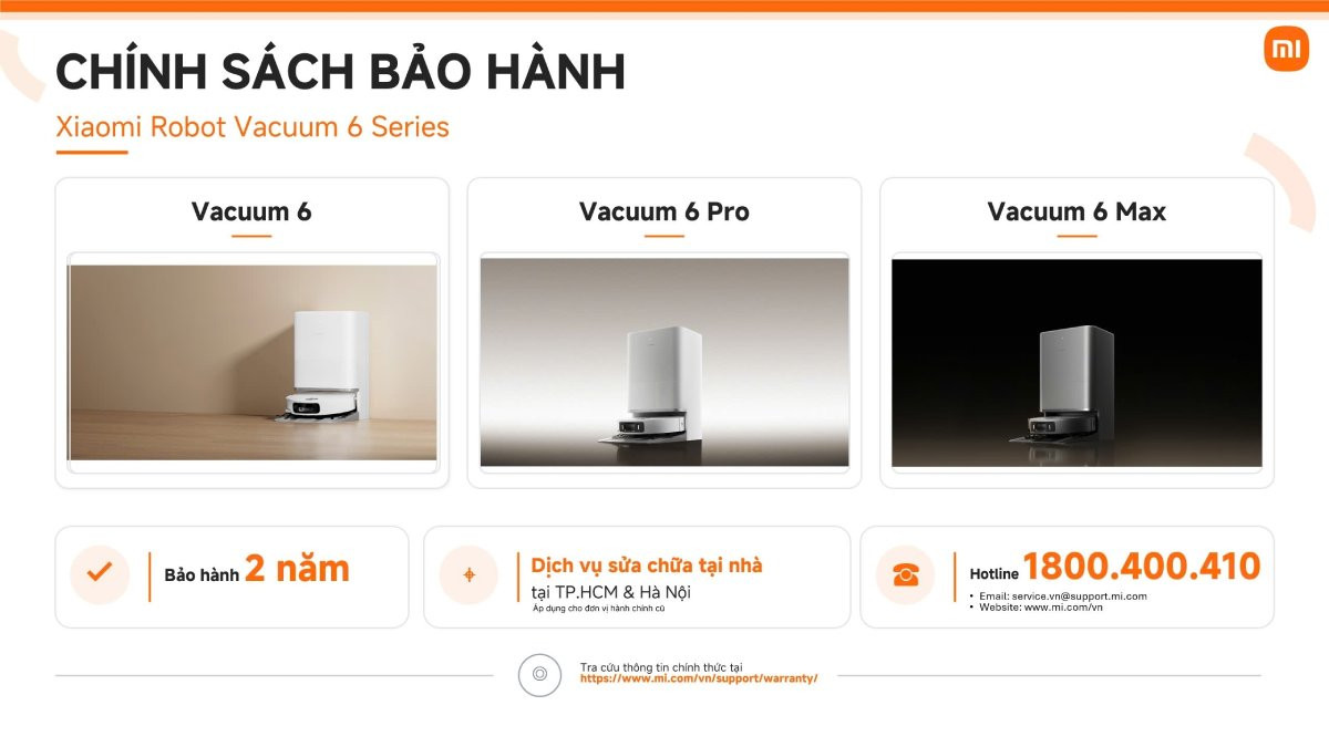 Chính sách bảo hành và sửa chữa robot hút bụi Xiaomi