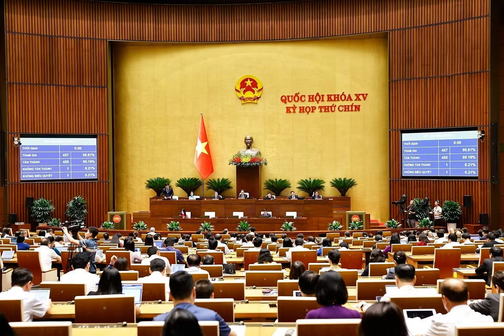 Quốc hội biểu quyết thông qua Luật sửa đổi, bổ sung một số điều của Luật Doanh nghiệp. (Ảnh: TTXVN) vna-potal-quoc-hoi-ve-thao-luan-ve-ket-qua-phat-trien-kinh-te-xa-hoi-ngan-sach-nha-nuoc-nam-2024-8095985.jpg