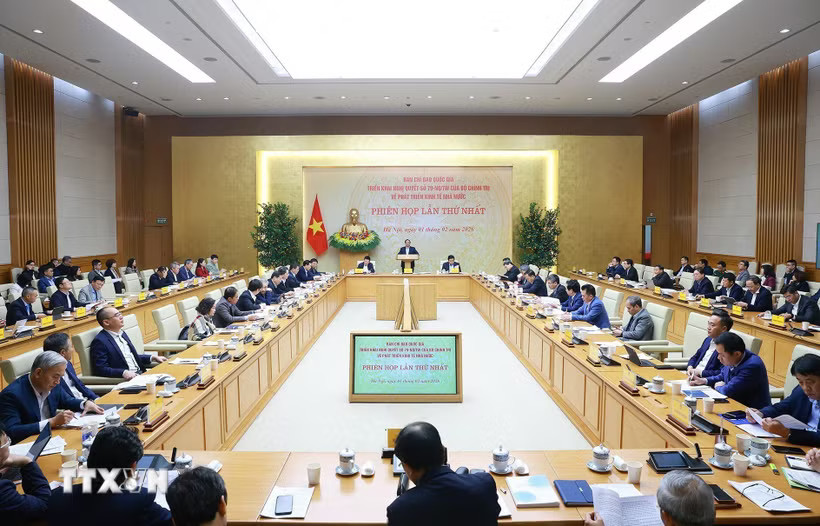 Phiên họp lần thứ nhất của Ban Chỉ đạo về phát triển kinh tế nhà nước. (Ảnh: Dương Giang/TTXVN)
