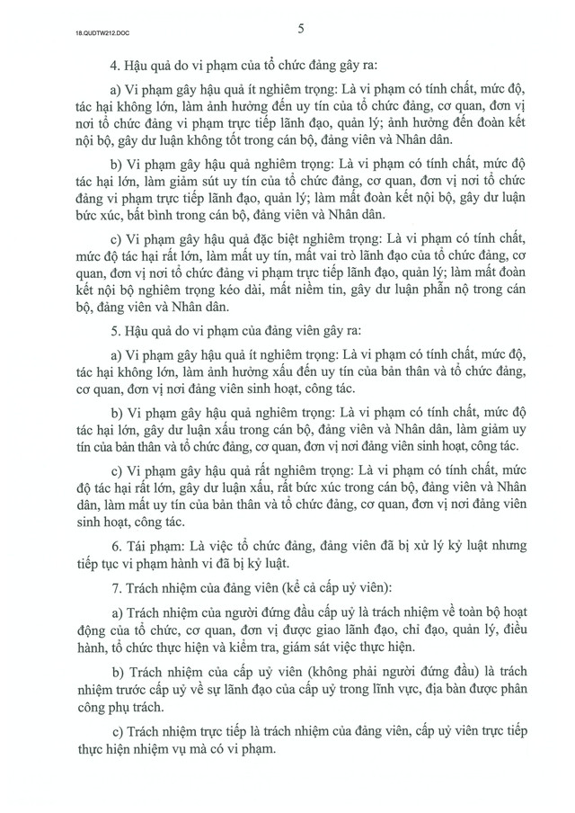 TOÀN VĂN: Quy định số 212-QĐ/TW của Bộ Chính trị quy định về kỷ luật tổ chức đảng, đảng viên vi phạm- Ảnh 5.