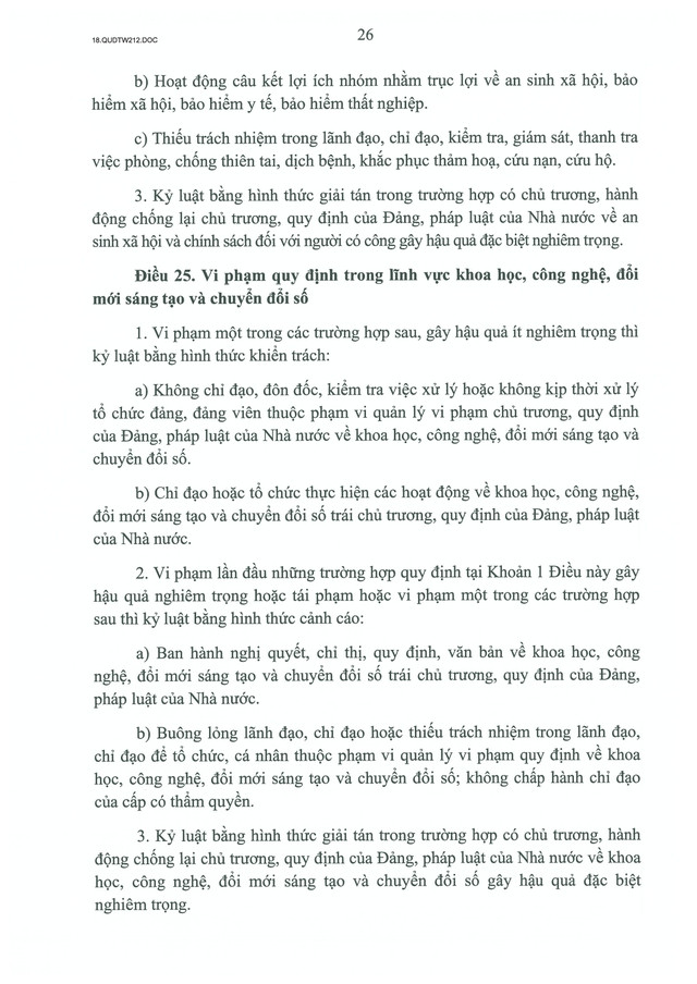 TOÀN VĂN: Quy định số 212-QĐ/TW của Bộ Chính trị quy định về kỷ luật tổ chức đảng, đảng viên vi phạm- Ảnh 26.