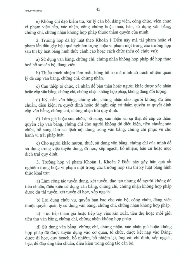 TOÀN VĂN: Quy định số 212-QĐ/TW của Bộ Chính trị quy định về kỷ luật tổ chức đảng, đảng viên vi phạm- Ảnh 45.