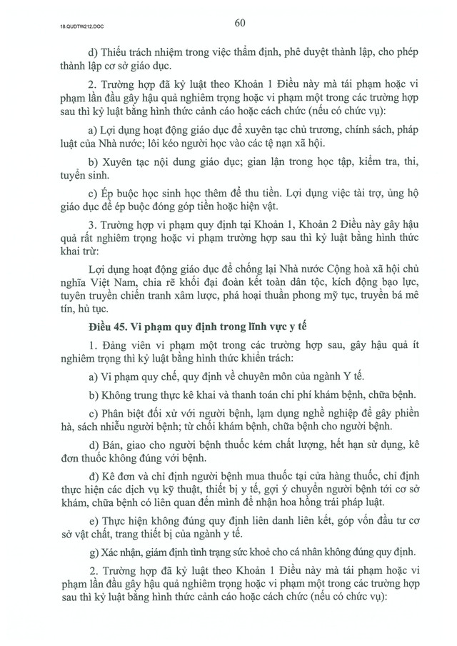 TOÀN VĂN: Quy định số 212-QĐ/TW của Bộ Chính trị quy định về kỷ luật tổ chức đảng, đảng viên vi phạm- Ảnh 60.