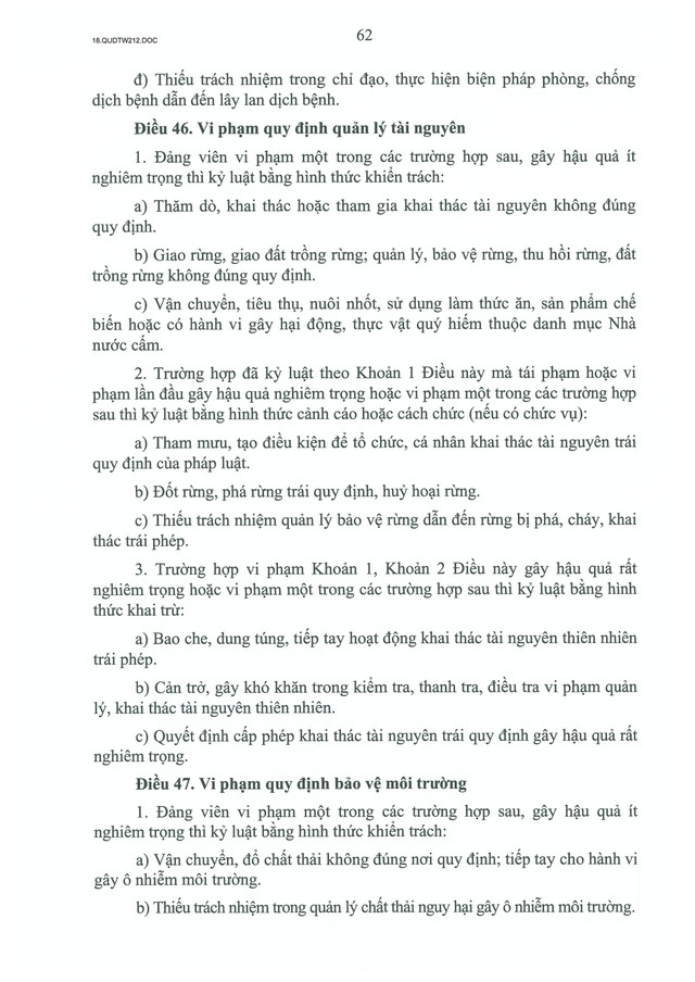 TOÀN VĂN: Quy định số 212-QĐ/TW của Bộ Chính trị quy định về kỷ luật tổ chức đảng, đảng viên vi phạm- Ảnh 62.