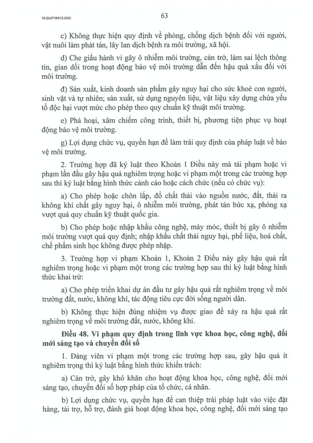 TOÀN VĂN: Quy định số 212-QĐ/TW của Bộ Chính trị quy định về kỷ luật tổ chức đảng, đảng viên vi phạm- Ảnh 63.