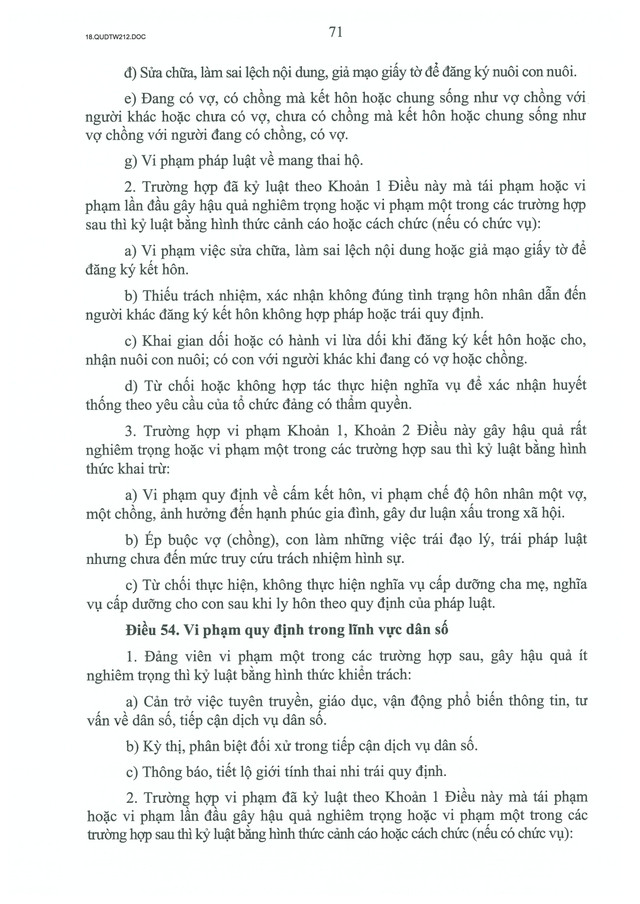 TOÀN VĂN: Quy định số 212-QĐ/TW của Bộ Chính trị quy định về kỷ luật tổ chức đảng, đảng viên vi phạm- Ảnh 71.