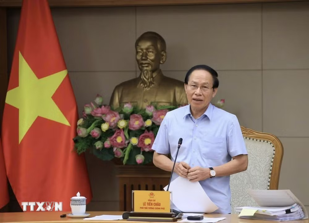 Phó Thủ tướng Lê Tiến Châu phát biểu. (Ảnh: Tuấn Anh/TTXVN) ttxvn-pho-thu-tuong-le-tien-chau-hop-ban-chi-dao-tong-ra-soat-van-ban-quy-pham-phap-luat-1908-1.jpg