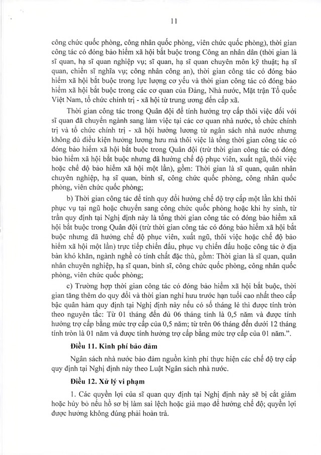 Nghị định quy định chế độ, chính sách đối với sĩ quan thôi phục vụ tại ngũ, hy sinh, từ trần, chuyển quân nhân chuyên nghiệp hoặc công chức quốc phòng- Ảnh 11.