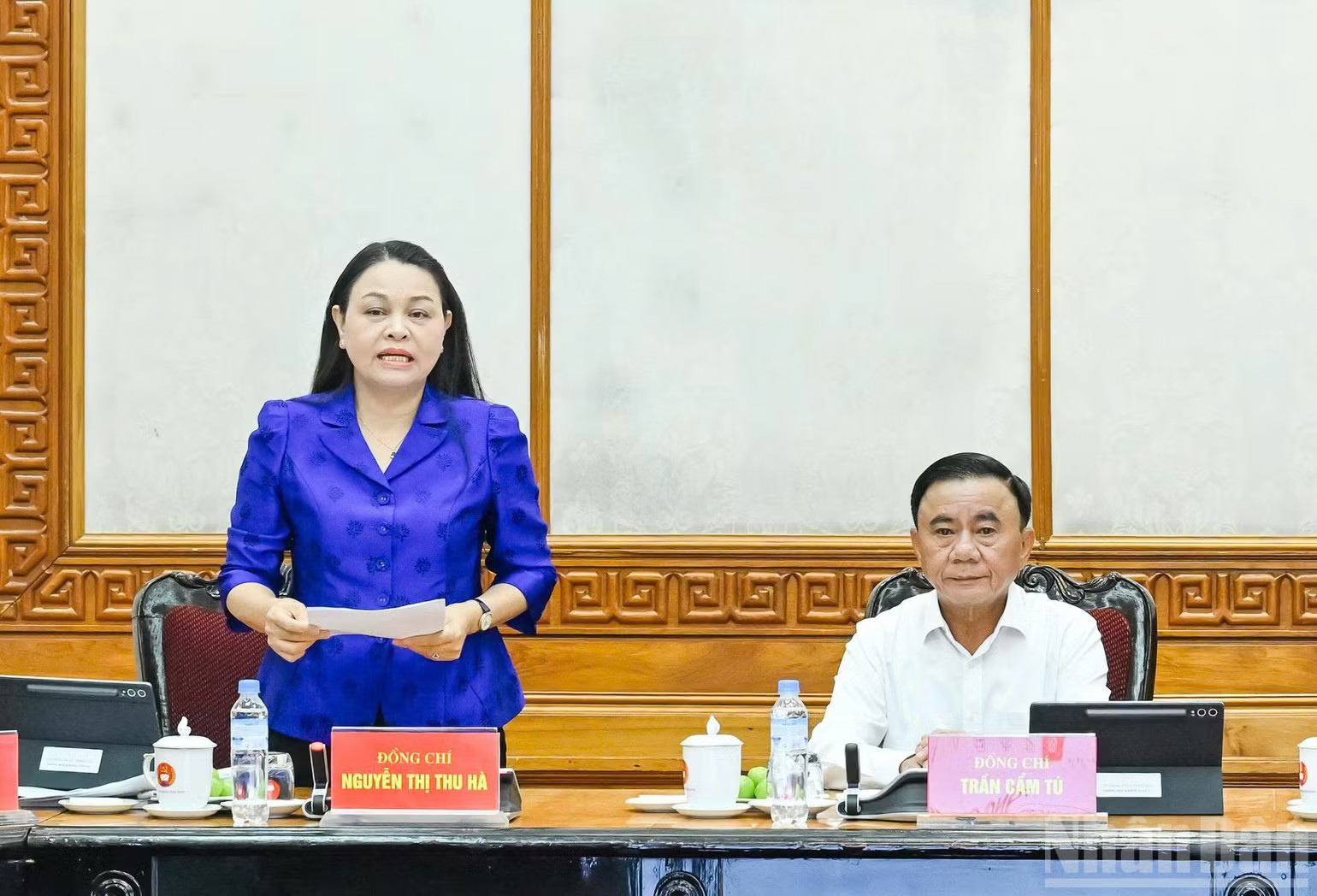 Phó Chánh Văn phòng Thường trực Văn phòng Trung ương Đảng Nguyễn Thị Thu Hà phát biểu tại cuộc làm việc. (Ảnh: DUY LINH) ndo_br_1790156105679-5015684456111584091-5015684456111584091-h.jpg