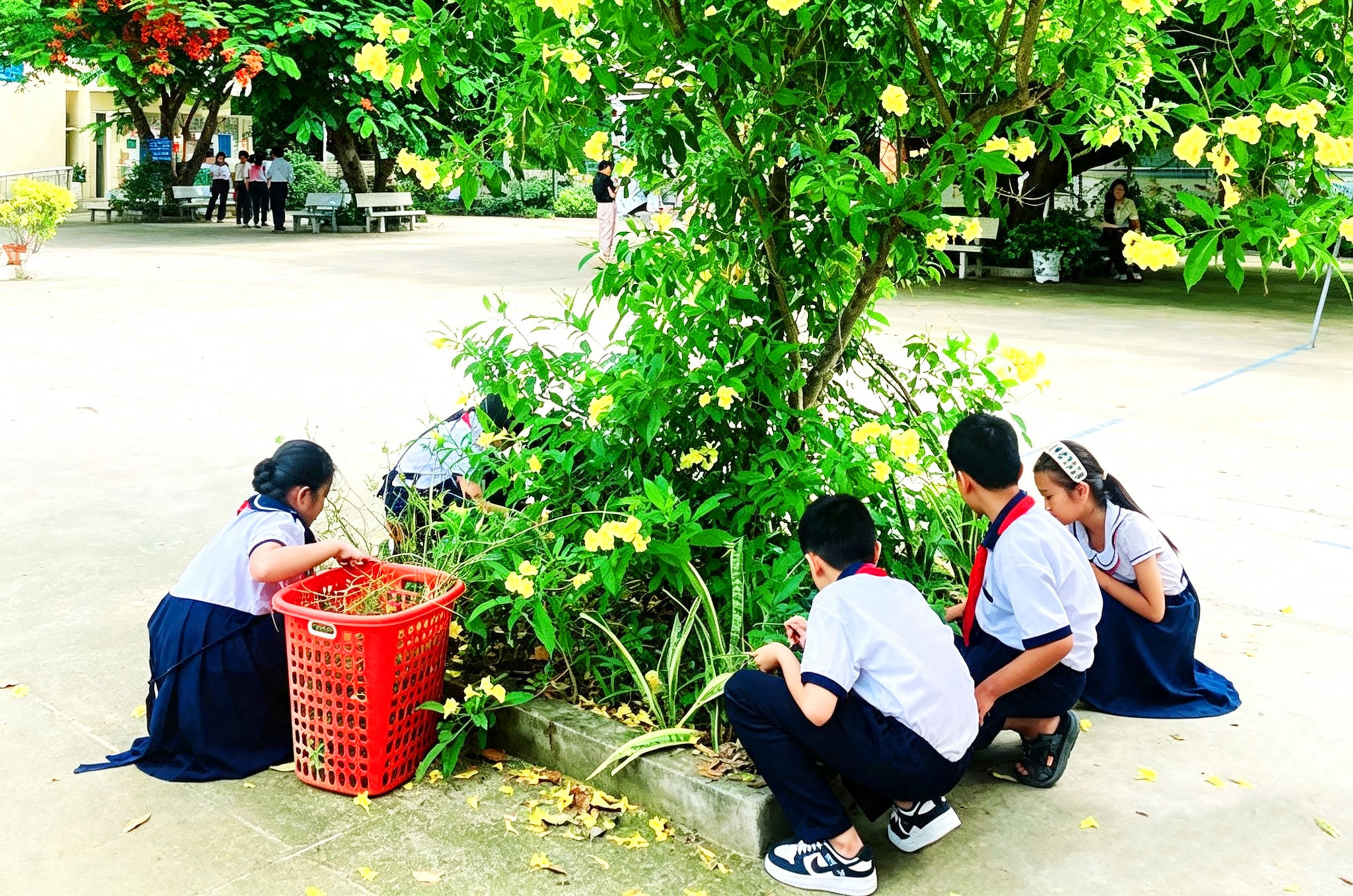 Cảnh quan trường học được cải thiện theo hướng sáng, xanh, sạch, đẹp, tạo môi trường học tập thân thiện cho học sinh Trường Tiểu học Phan Thanh 1, xã Hồng Thái