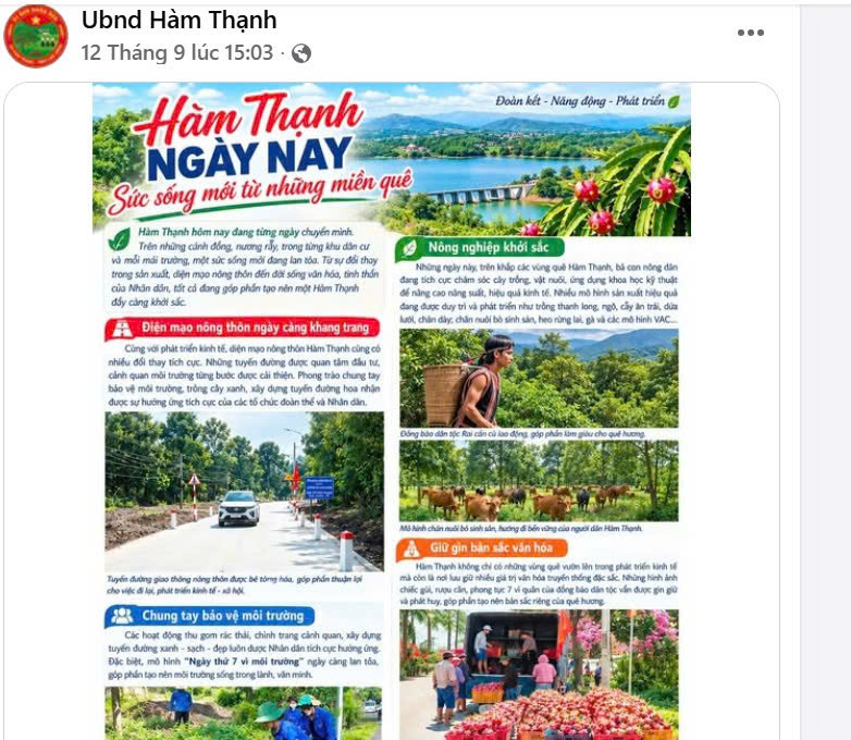 Trang thông tin của UBND xã Hàm Thạnh, nơi có 3 thôn thuần đồng bào dân tộc thiểu số