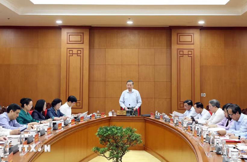 Tổng Bí thư, Chủ tịch nước Tô Lâm phát biểu chỉ đạo tại buổi làm việc về phát triển thể dục thể thao trong giai đoạn mới. (Ảnh: Thống Nhất/TTXVN)