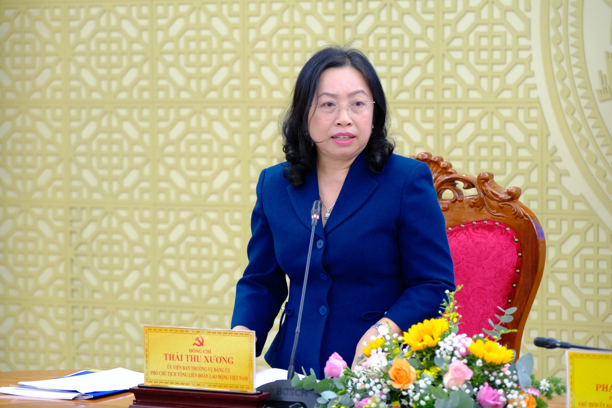 Đồng chí Thái Thu Xương, Phó Chủ tịch Tổng Liên đoàn Lao động Việt Nam phát biểu tại buổi làm việc