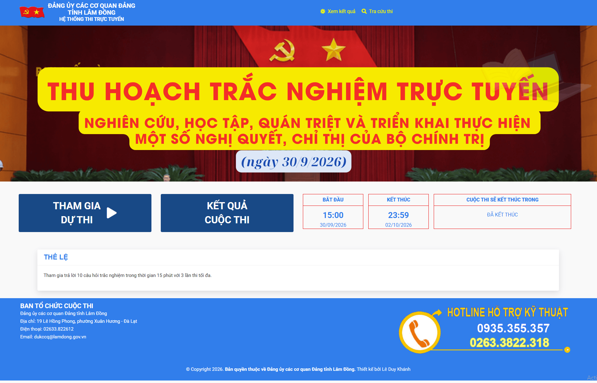Hệ thống thi trực tuyến của Đảng ủy Khối các cơ quan đảng tỉnh